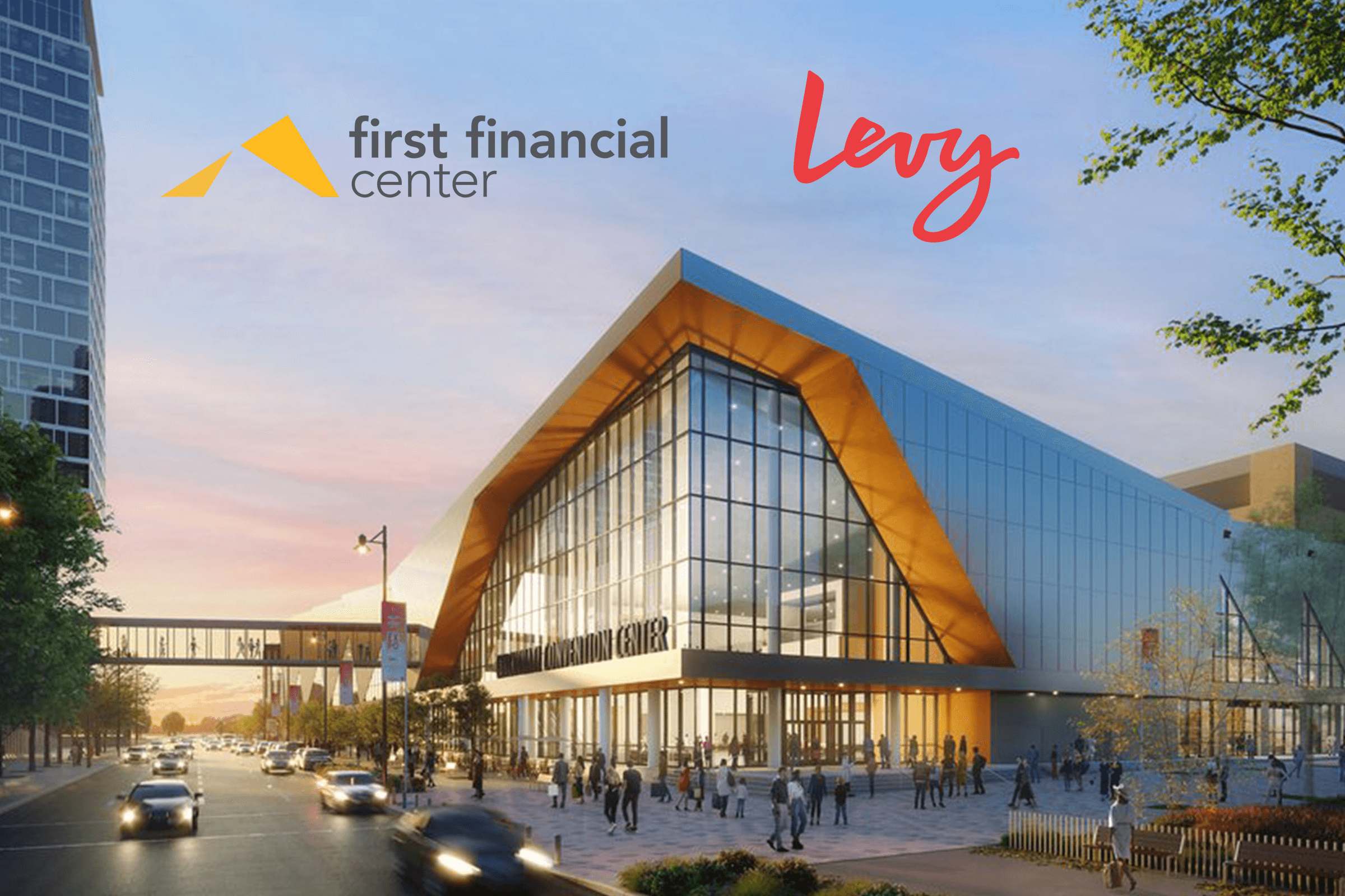 First Financial Center logo and Levy logo