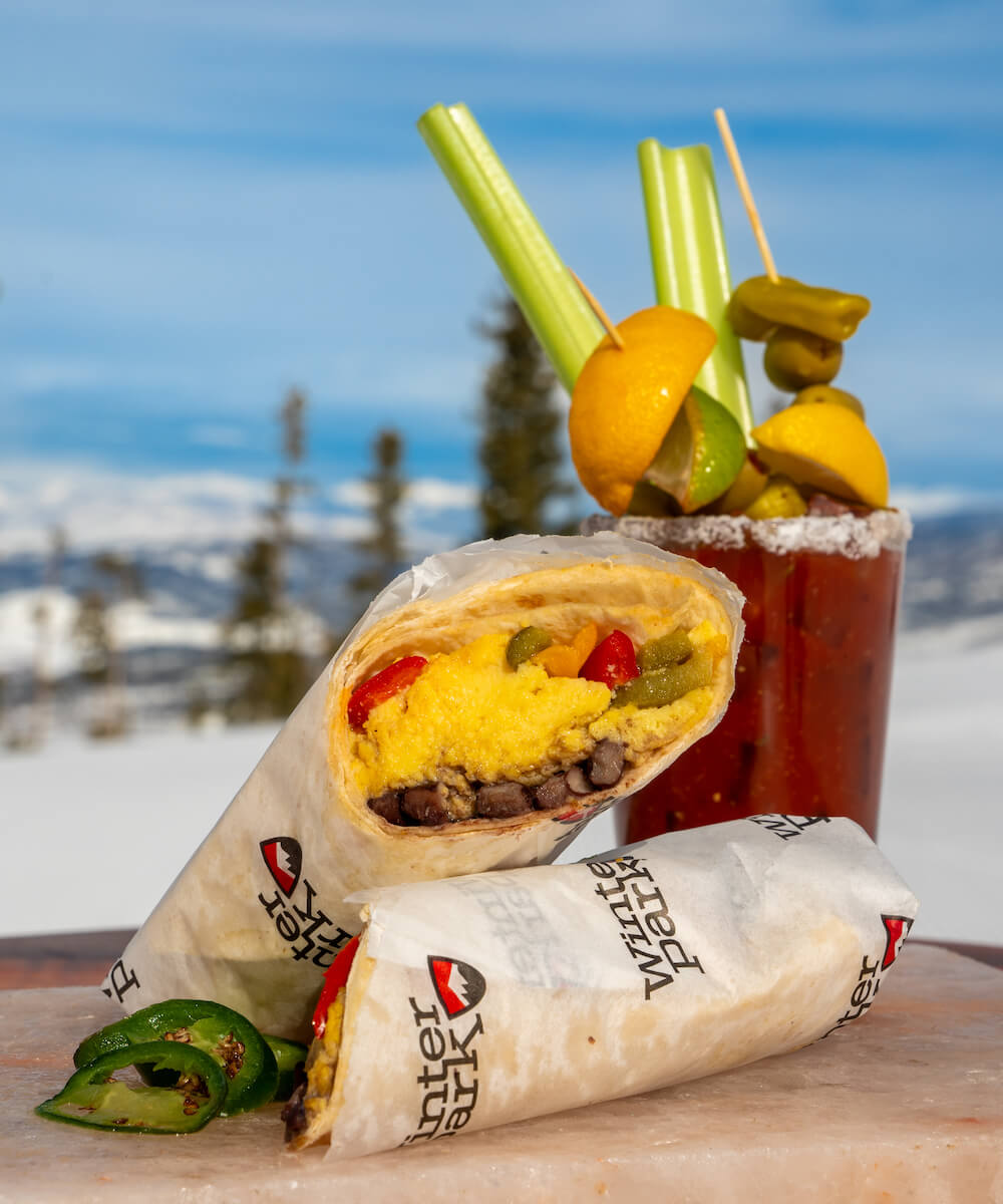 wrap and bloody mary at a ski resort