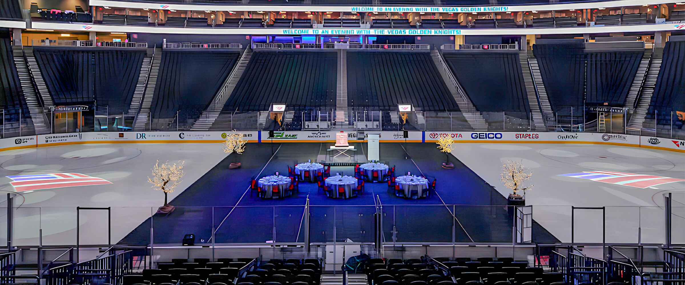 banquet tables set up in an ice rink - desktop version